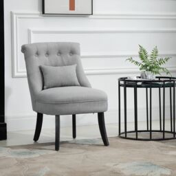 HOMCOM Fabric Single Sofa Dining Chair Upholstered W/ Pillow Solid Wood Leg Living Room in Grey