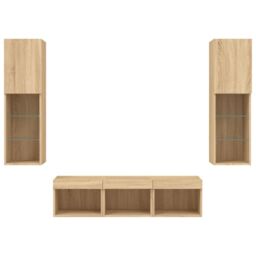 Berkfield Home 5 Piece TV Wall Units with LED Sonoma Oak Engineered Wood in Brown - thumbnail 7