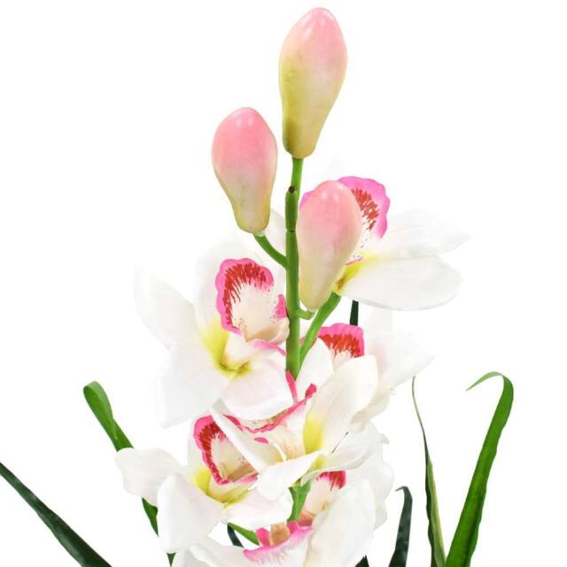 Berkfield Home Artificial Cymbidium Orchid Plant with Pot 100 cm Green - image 1