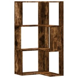 Berkfield Home Corner Bookcase 3-Tier Smoked Oak 50x50x102 cm Engineered Wood in Brown - Size: 50 x 50 x 102 cm - thumbnail 1