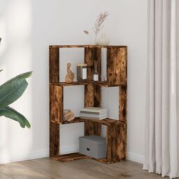 Berkfield Home Corner Bookcase 3-Tier Smoked Oak 50x50x102 cm Engineered Wood in Brown - Size: 50 x 50 x 102 cm - thumbnail 3
