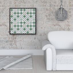 "Warren Reed - Designer Christmas Quilting Squares, Green & White, Geometric Framed Canvas in Black - Size: W16"" x H16""" - thumbnail 2