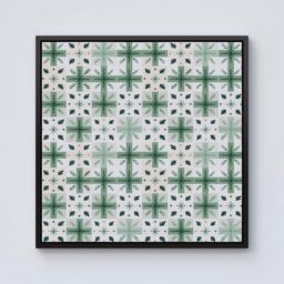 "Warren Reed - Designer Christmas Quilting Squares, Green & White, Geometric Framed Canvas in Black - Size: W16"" x H16""" - thumbnail 1