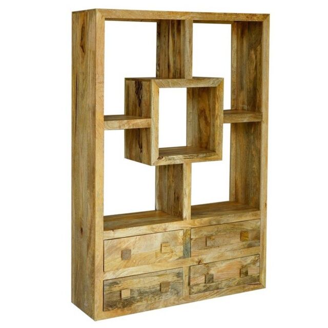 Jaipur Furniture Ltd Yoga Straight Bookcase with 4 Drawer - Mango Wood - L35 x W120 x H175 cm - Light Finish in Brown - image 1