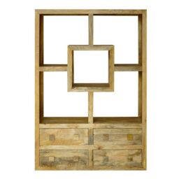 Jaipur Furniture Ltd Yoga Straight Bookcase with 4 Drawer - Mango Wood - L35 x W120 x H175 cm - Light Finish in Brown - thumbnail 2