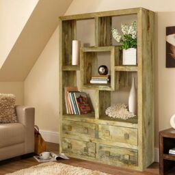 Jaipur Furniture Ltd Yoga Straight Bookcase with 4 Drawer - Mango Wood - L35 x W120 x H175 cm - Light Finish in Brown - thumbnail 5
