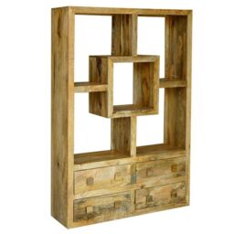 Jaipur Furniture Ltd Yoga Straight Bookcase with 4 Drawer - Mango Wood - L35 x W120 x H175 cm - Light Finish in Brown - thumbnail 1