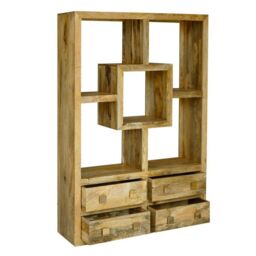 Jaipur Furniture Ltd Yoga Straight Bookcase with 4 Drawer - Mango Wood - L35 x W120 x H175 cm - Light Finish in Brown - thumbnail 3