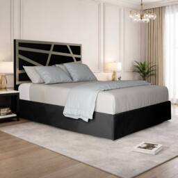 Casani Elveden Upholstered Soft Velvet Black Metal Designer Bed Frame - Size: Small Double - thumbnail 1