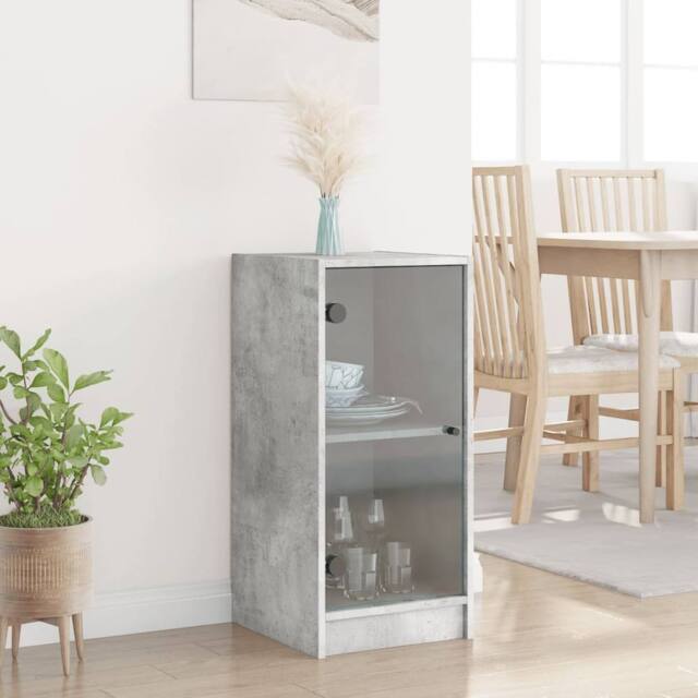 Berkfield Home Side Cabinet with Glass Doors Concrete Grey 35x37x75.5 cm - image 1