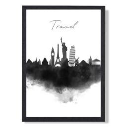 ARTZE Travel Watercolour Skyline City Framed Print SIZE: A3 with Black Frame - Size: A4 - thumbnail 1