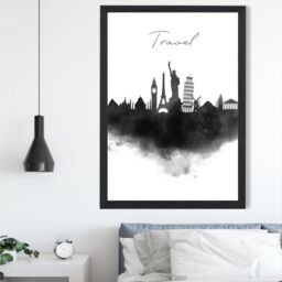 ARTZE Travel Watercolour Skyline City Framed Print SIZE: A3 with Black Frame - Size: A4 - thumbnail 2