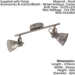 Loops Flush Ceiling Light Colour Nickel Antique Creme Shade Bulb GU10 2x3.3W in Metallics - thumbnail 2