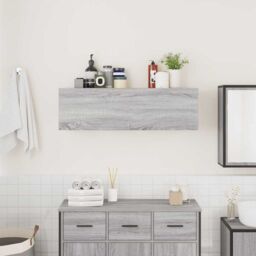 Berkfield Home Bathroom Wall Cabinet Grey Sonoma 100x25x30 cm Engineered Wood - Size: 100 x 25 x 30 cm - thumbnail 3