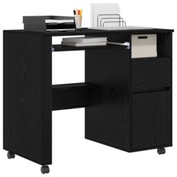 Berkfield Home Black Oak Computer Desk Black Oak Engineered wood, Metal Medium - thumbnail 3
