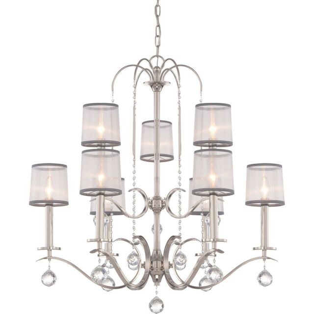 Loops 9 Bulb Chandelier Hanging Pendant LIght Imperial Silver LED E14 40W Bulb in Metallics