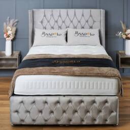 "BSSPOKE Mayfair Ottoman Divan Bed Plush Velvet 54"" Headboard & No Mattress in Charcoal - Size: Small Double" - thumbnail 3
