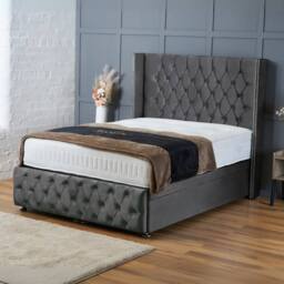 "BSSPOKE Mayfair Ottoman Divan Bed Plush Velvet 54"" Headboard & No Mattress in Charcoal - Size: Small Double" - thumbnail 1