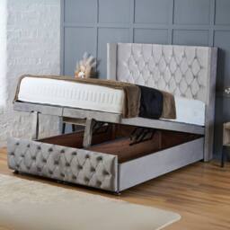 "BSSPOKE Mayfair Ottoman Divan Bed Plush Velvet 54"" Headboard & No Mattress in Charcoal - Size: Small Double" - thumbnail 4