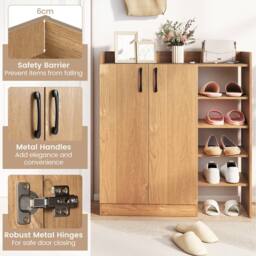 Costway Shoe Cabinet Shoe Storage Organizer w/ 4 Open Shelves-Natural in Natural - thumbnail 3