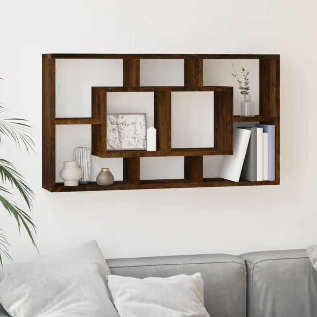 Berkfield Home Wall Display Shelf 8 Compartments Smoked Oak in Brown - image 1