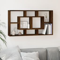 Berkfield Home Wall Display Shelf 8 Compartments Smoked Oak in Brown - thumbnail 1