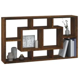 Berkfield Home Wall Display Shelf 8 Compartments Smoked Oak in Brown - thumbnail 3
