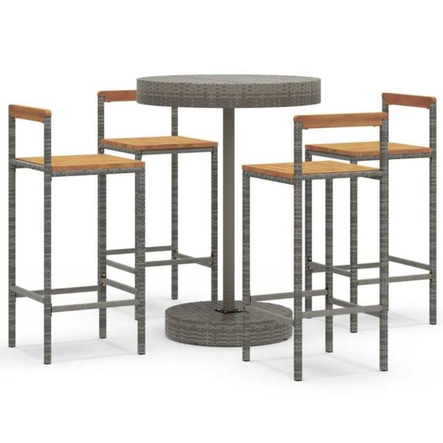 Berkfield Home 5 Piece Garden Bar Set Grey Poly Rattan&Solid Wood Acacia - image 1
