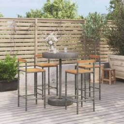 Berkfield Home 5 Piece Garden Bar Set Grey Poly Rattan&Solid Wood Acacia - thumbnail 2