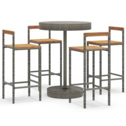 Berkfield Home 5 Piece Garden Bar Set Grey Poly Rattan&Solid Wood Acacia - thumbnail 1