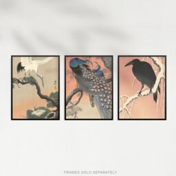 Artery8 Wall Art Print Pack of 3 A4 Ohara Koson Japan Kachō-e Bird & Flower Crow Crane Peacock Japanese Paintings Living Room s Set - thumbnail 5