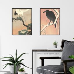 Artery8 Wall Art Print Pack of 3 A4 Ohara Koson Japan Kachō-e Bird & Flower Crow Crane Peacock Japanese Paintings Living Room s Set - thumbnail 6