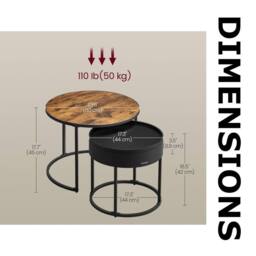 Pirlo Plush 2PC Industrial Round Nesting Tables Living Room Furniture in Brown - thumbnail 8