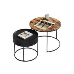 Pirlo Plush 2PC Industrial Round Nesting Tables Living Room Furniture in Brown - thumbnail 6