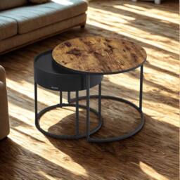 Pirlo Plush 2PC Industrial Round Nesting Tables Living Room Furniture in Brown - thumbnail 4