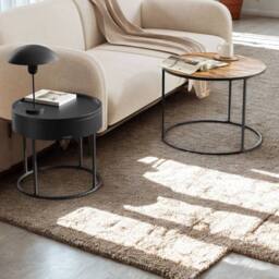 Pirlo Plush 2PC Industrial Round Nesting Tables Living Room Furniture in Brown - thumbnail 5