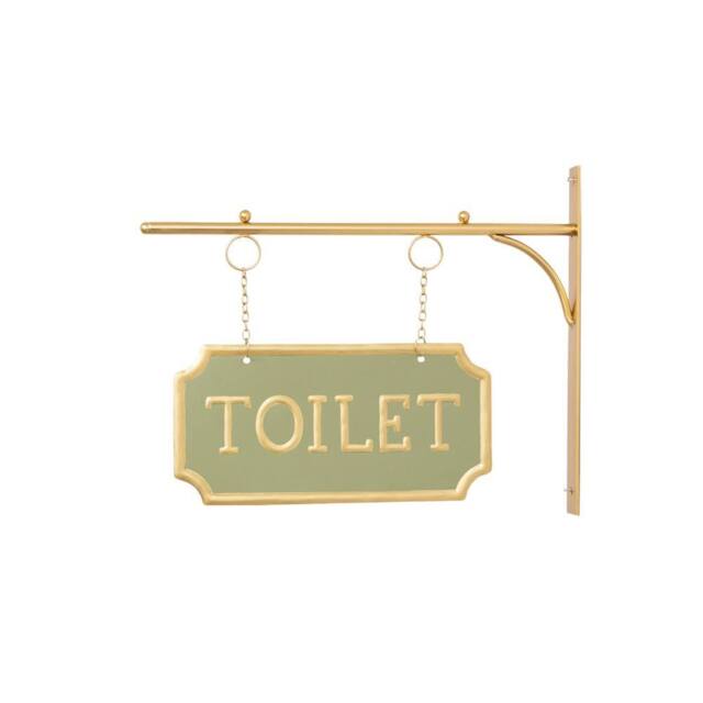 Melody Maison Gold & Sage Green Metal Wall Mounted Hanging Toilet Sign - image 1