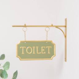 Melody Maison Gold & Sage Green Metal Wall Mounted Hanging Toilet Sign - thumbnail 5