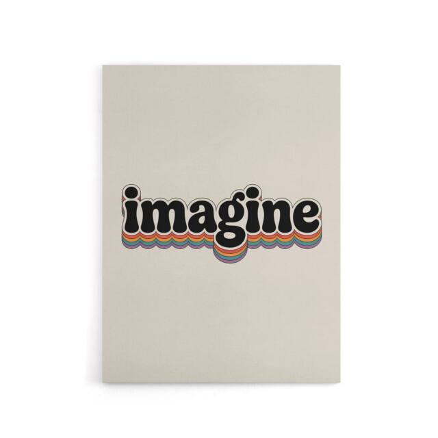 "Artery8 Imagine Colourful Retro Rainbow Font Typography Canvas Wall Art Print in Beige - Size: W18"" x H24""" - image 1