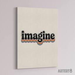 "Artery8 Imagine Colourful Retro Rainbow Font Typography Canvas Wall Art Print in Beige - Size: W18"" x H24""" - thumbnail 2