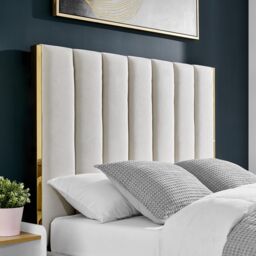 Modish Furnishing Beige Fabric Bed With Gold Metal Trim & Ottoman Storage - Size: Double - thumbnail 4