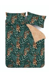 Catherine Lansfield 'Tropic Tiger Leaf' Duvet Cover Set in Green - Size: Double - thumbnail 5