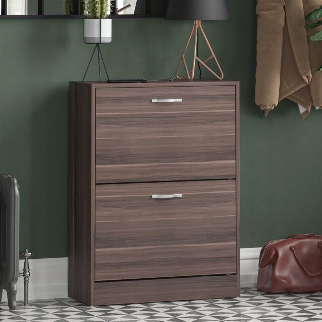 Home Discount Vida Designs 2 Drawer Shoe Cabinet Storage Organizer in Walnut - image 1
