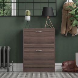 Home Discount Vida Designs 2 Drawer Shoe Cabinet Storage Organizer in Walnut - thumbnail 3