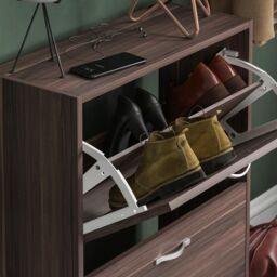 Home Discount Vida Designs 2 Drawer Shoe Cabinet Storage Organizer in Walnut - thumbnail 4