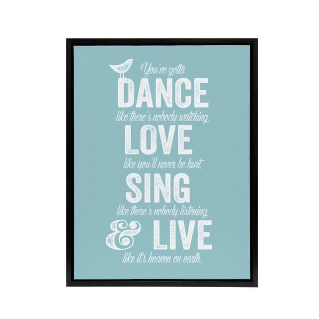 "Artery8 Dance Love Sing Live Quote Framed Canvas Wall Art Print in Blue - Size: W12"" x H16""" - image 1