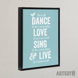 "Artery8 Dance Love Sing Live Quote Framed Canvas Wall Art Print in Blue - Size: W12"" x H16""" - thumbnail 2