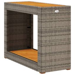 Berkfield Home Garden Side Table with Wooden Top Grey 100x40x75 cm Poly Rattan - Size: 100 x 40 x 75 cm - thumbnail 7