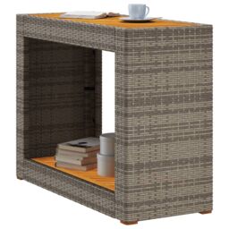 Berkfield Home Garden Side Table with Wooden Top Grey 100x40x75 cm Poly Rattan - Size: 100 x 40 x 75 cm - thumbnail 4