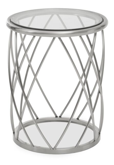 Orsina Stylish Gold Side Table with Clear Glass, Luxurious Gold Finished Bedside Table, Contemporary Round Table in Silver - image 1